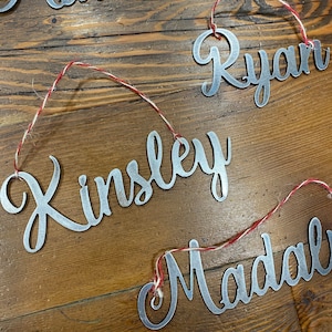 Custom Name Ornaments, Metal Stocking Tags, personalized ornament, metal wording,