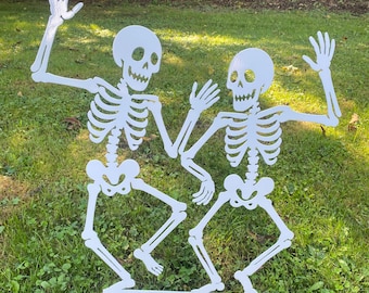 Pareja de esqueletos danzantes, estaca de metal para el suelo, decoración de Halloween, estaca de jardín, arte en metal