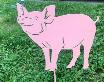 Pig Garden Stake, pig metal art, yard stake, garden decor, yard art, pig farm, pig sign, farm animals, pink pig, gift idea