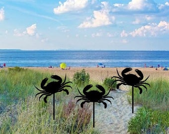 Estaca de caranguejo, estacas de plantas, arte em metal, decoração de jardim, decoração de caranguejo, estacas de metal, decoração de praia, tropical,