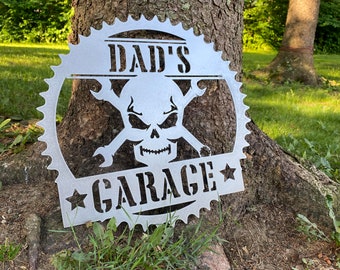 Garage Sign, metal skull and wrench sign, customizable, auto shop, Motocycle, dads garage