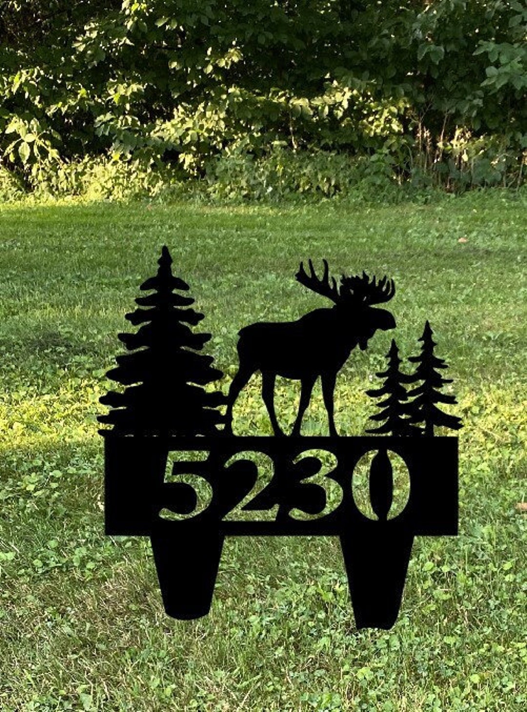 House Number Yard Stake, Moose, Bear, Bigfoot Address Ground Stake Metal Address Sign Rustic