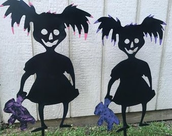 Zombie Girl, metal yard stake, Shadow Caster, Life Sized Zombie, Halloween Decor, Haunted House, Living Dead,