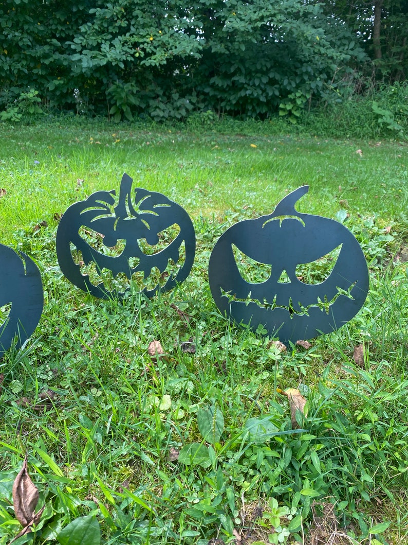 Metal Pumpkin Yard Stakes, Jack O Lantern, Metal Art, Halloween Decor ...