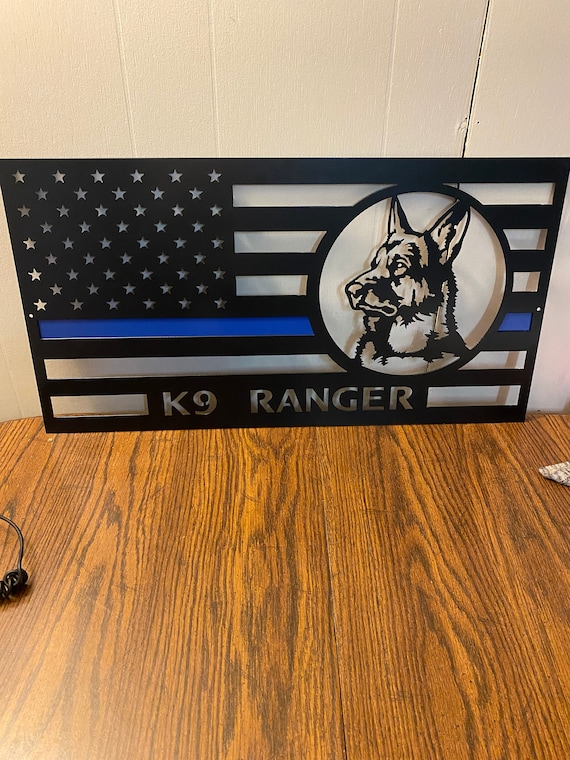 K9 アメリカ国旗、金属アート、警察犬、軍用犬、ジャーマンシェパード 
