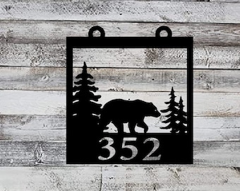 Rustic Bear House Number Sign, cabin sign, address sign, bear decor, rustic, nature, forest, black bear, hunter, welcome,
