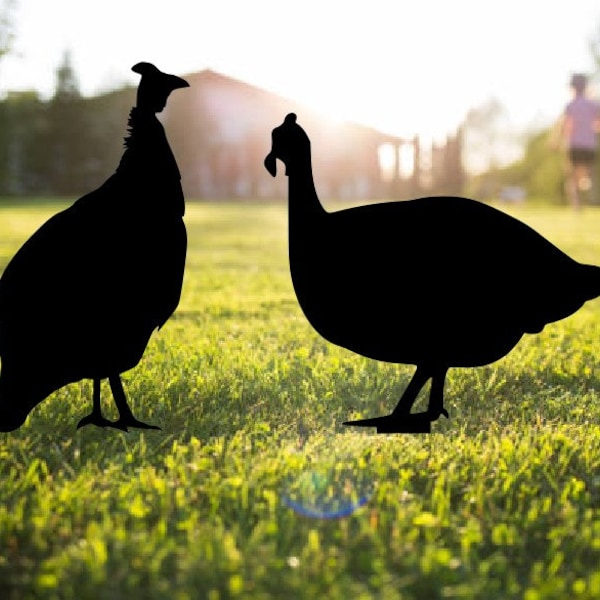 Guinea Hen Yard Stakes, Guinea Fowl Metal Art, Farm Animals, Garden Stakes