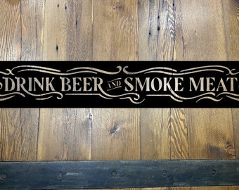 Beber cerveza y fumar carne, letrero de metal, letrero de bar, letrero de fumador, letrero de cerveza, bienvenida, decoración del hogar, cueva del hombre, letrero de patio, fumador, carne