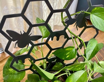 Honey comb metal plant trellis, bumble bee plant trellis, house plant, potted plant