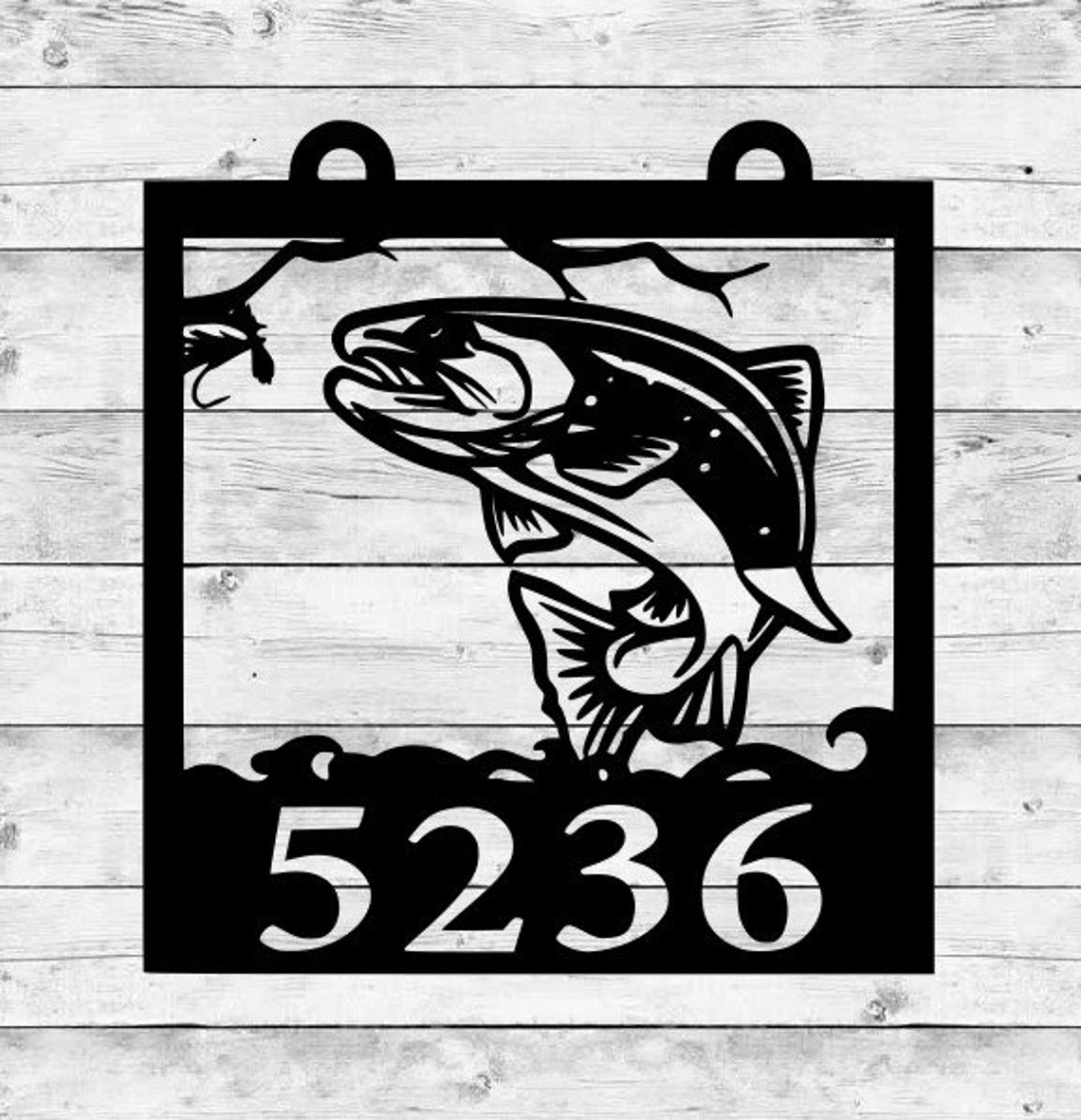 Trout House Number Sign Lake Sign Cabin Sign Mountain Etsy