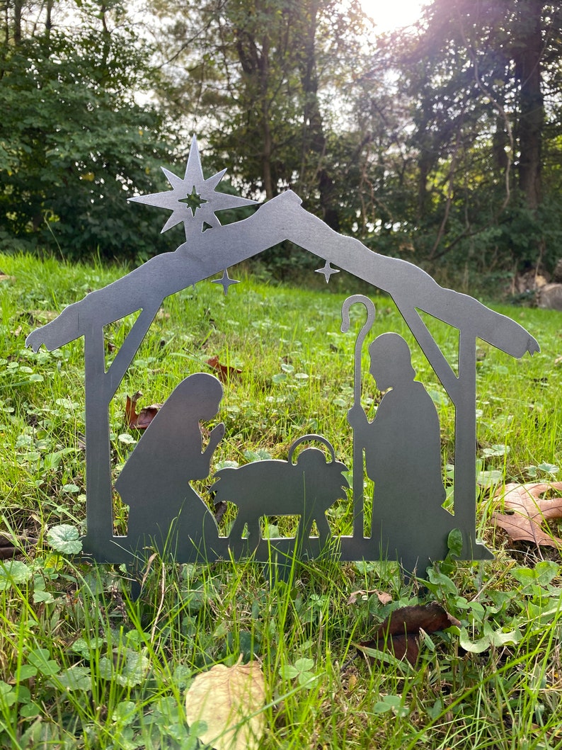 Nativity Scene Metal Yard Stake or Free Standing Nativity Etsy