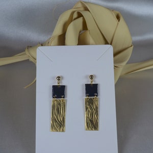 Midnight Blue Enameld N Gold Earrings