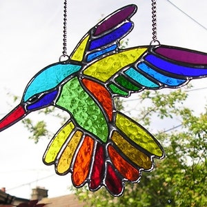 Rainbow Stained Glass Hummingbird Suncatcher Panel Handmade in England Stained Glass Suncatcher