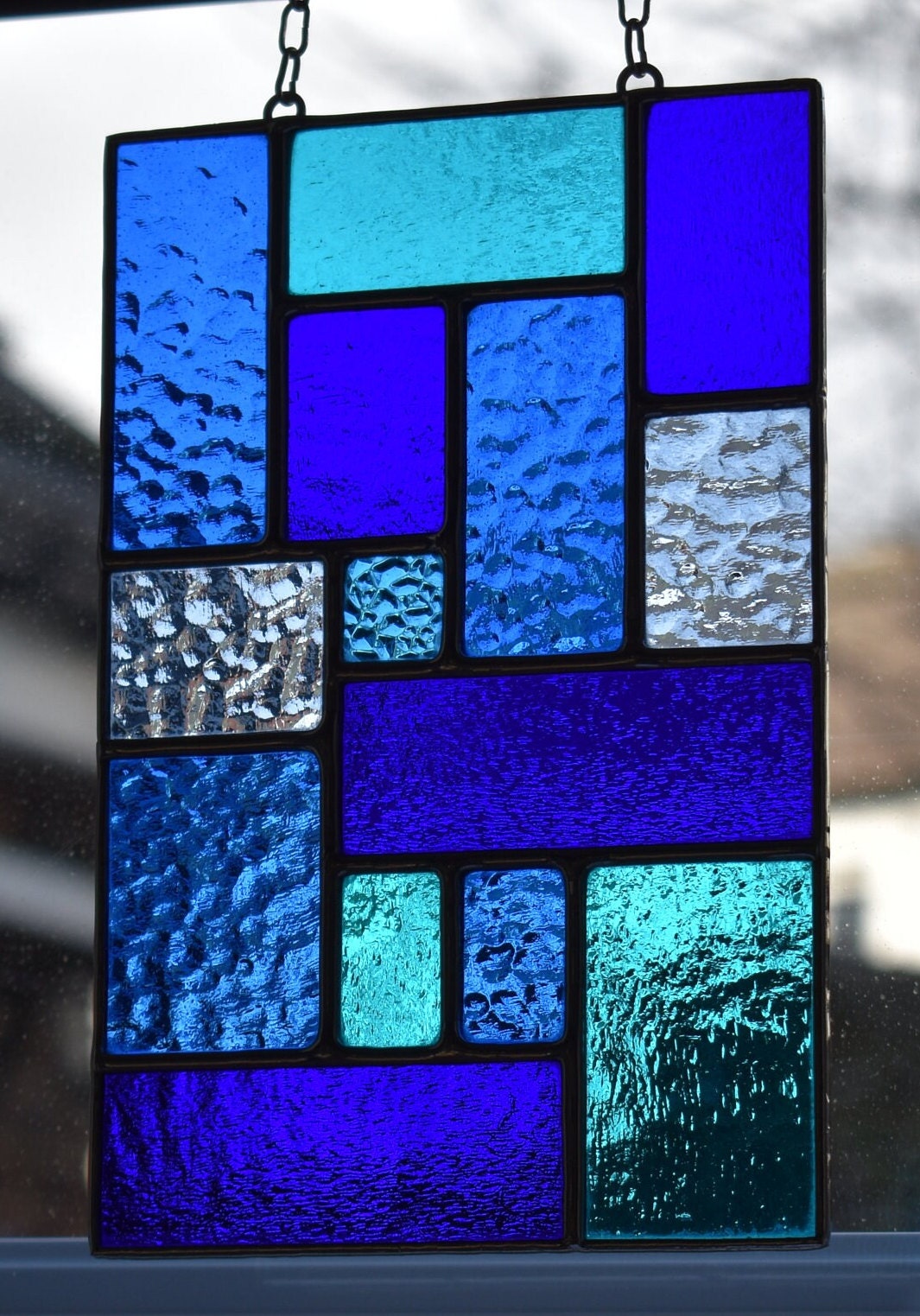 Stained Glass Abstract Geometric Panel Stained Glass Suncatcher in
