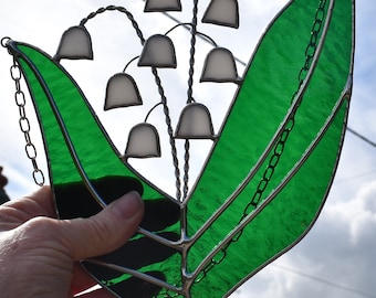 Large Stained Glass Suncatcher Lily of the Valley Gift Birthday Flower for May, May Birth Flower Handmade in England