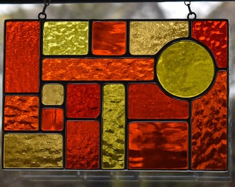 Orange and Yellow Delight Stained Glass Suncatcher Abstract Geometric Panel Hanging Panel Handmade in England