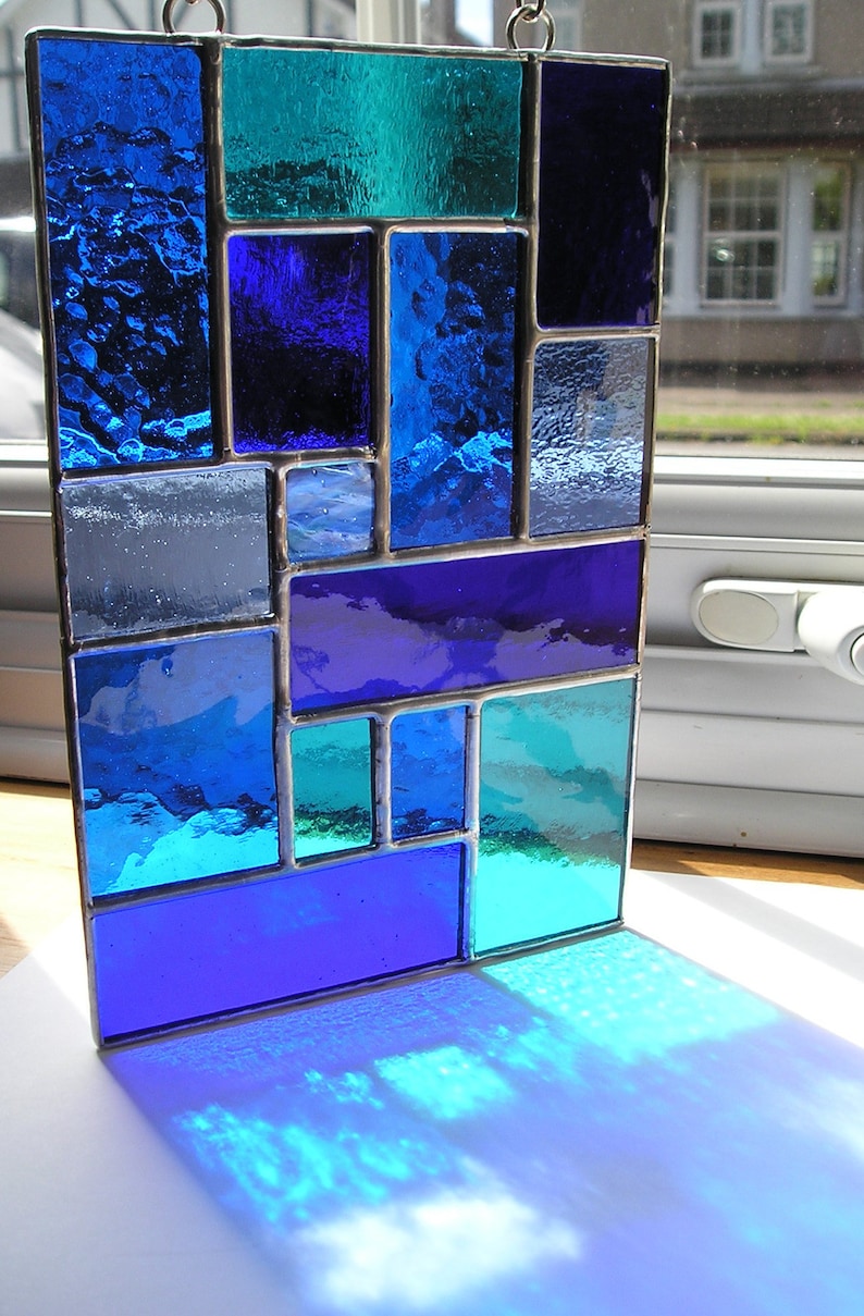 Stained Glass Abstract Geometric Panel Stained Glass Etsy Canada