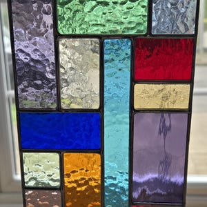 Rainbow Stained Glass Suncatcher Panel Abstract Geometric Hanging Panel Handmade in England