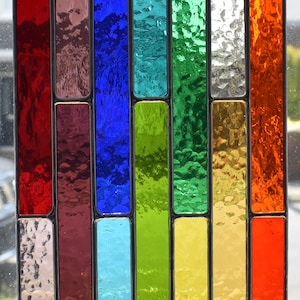 Rainbow Stained Glass Suncatcher Abstract Geometric Panel Colour Spectrum Handmade in England