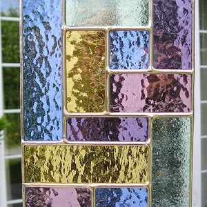 Pastel Shades Abstract Geometric Panel Stained Glass Suncatcher Handmade in England