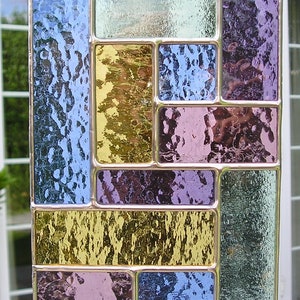 Abstract Geometric Panel Stained Glass Suncatcher Handmade in England  'The Pastel One'