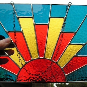 Art Deco Style Stained Glass Sunrise / Sunburst Panel /  Stained Glass Suncatcher, Handmade in England