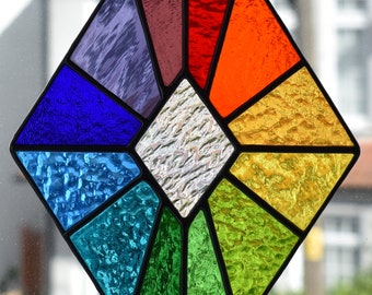 Abstract Geometric Panel Stained Glass Suncatcher Handmade in England  'The Pastel One'