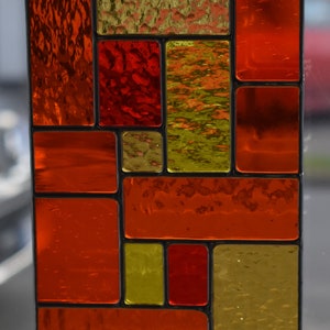 Orange and Yellow Dream Stained Glass Abstract Geometric Panel Stained Glass Suncatcher Handmade in England