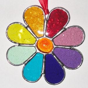 Stained Glass Crazy Daisy Rainbow Flower, Suncatcher, Handmade in England image 1