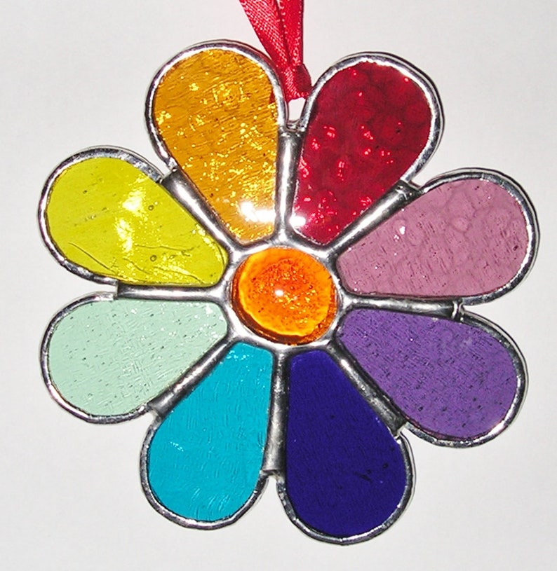 Stained Glass Crazy Daisy Rainbow Flower, Suncatcher, Handmade in England image 1