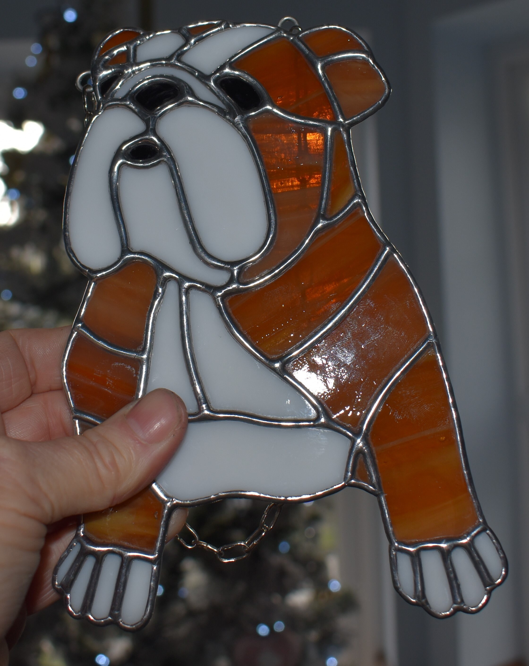 Stained Glass British English Bulldog Stained Glass Suncatcher Etsy