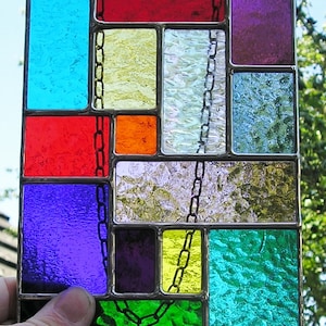Rainbow Stained Glass Suncatcher Panel Abstract Geometric Panel Handmade in England