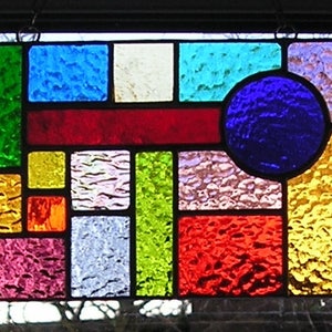 Rainbow Stained Glass Suncatcher Abstract Geometric Panel Hanging Panel Handmade in England