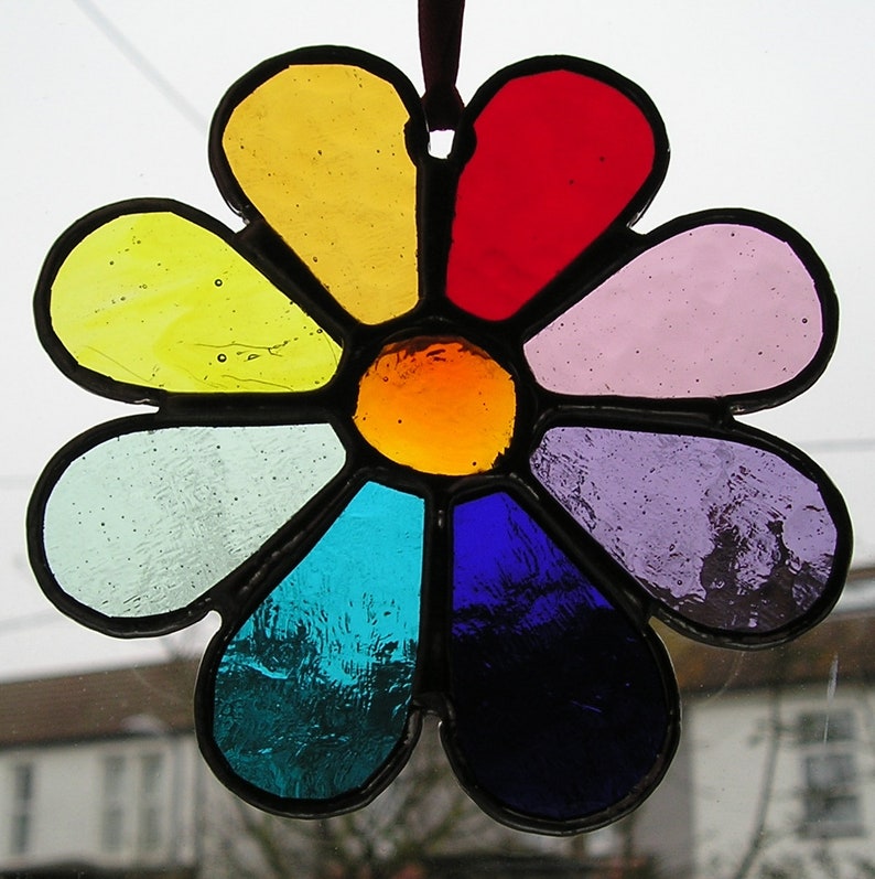 Stained Glass Crazy Daisy Rainbow Flower, Suncatcher, Handmade in England image 2