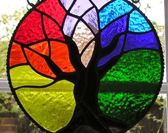 Stained Glass Suncatcher Panel Multi Coloured Copper Abstract Etsy