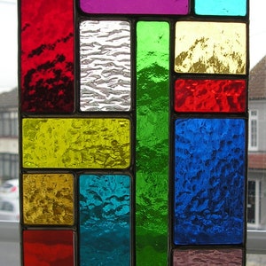 Rainbow Stained Glass Suncatcher Abstract Geometric Hanging Panel Handmade in England