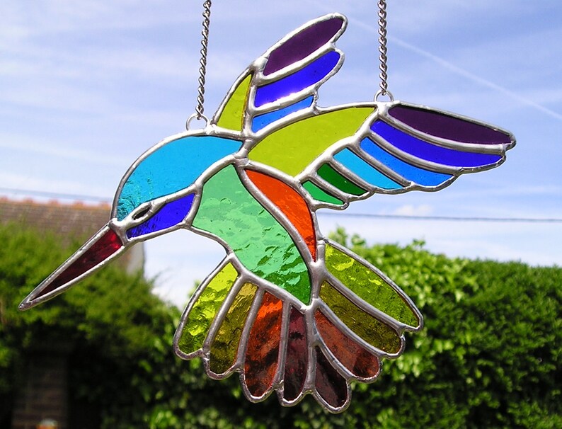 Stained Glass Rainbow Hummingbird Suncatcher Handmade in Etsy