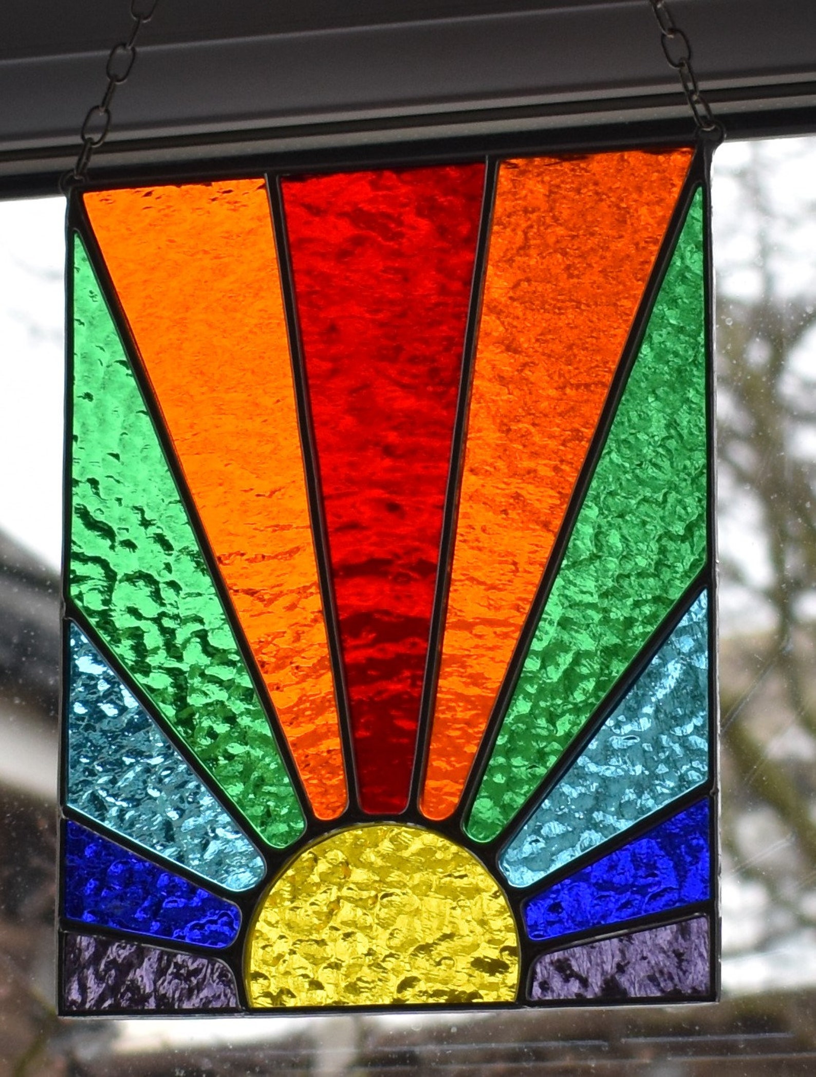 Stained Glass Rainbow Sunburst Sunrise Sunset Rainbow Stained Etsy UK