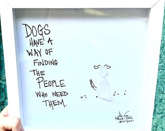 Sea Glass Dog Art - Framed Coastal Decor, Dog Lover Gift, Dogs find people