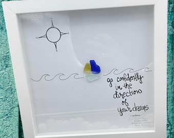 Go Confidently - Encouragement Sea Glass Art, Graduation Gift, 8x8 framed