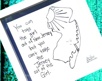 Sea Glass Art Jersey Girl: Funny We miss you Shadow Box,  8x8 framed