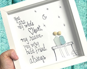Sea Glass Couple Shadow Box: Romantic Anniversary Gift, Coastal Art