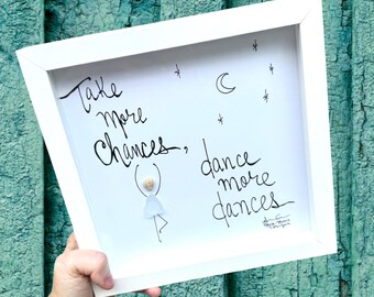 Sea Glass Dancer Art, Moon Stars, Encouraging Quote, 8x8 Framed Artwork