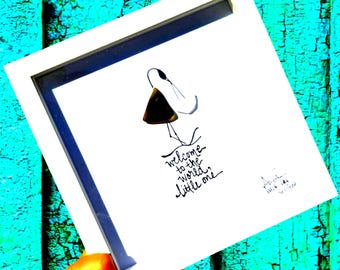 Welcome To the World Little One - Sea Glass Art, Baby Shower Gift, Nursery Decor, 8x8in