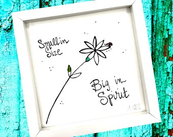 Ladybug Sea Glass Art, Framed Flower Decor, Uplifting Affirmation Gift