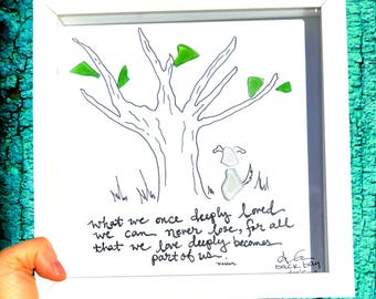 Memorial Sea Glass Art, Deeply Loved Tree Remembrance Gift, Pet Loss Dog Sympathy