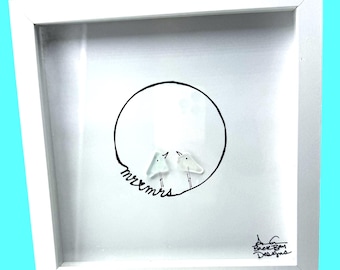 Wedding Sea Glass Art - Mr and Mrs - Personalization Option Names Dates