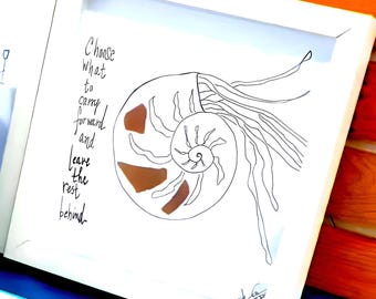 Graduation Nautilus - Sea Glass Art, Promotion Gift, Inspirational Reminder, 8x8 framed