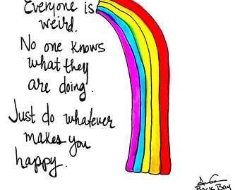 Rainbow Sea Glass Art - Do Whatever Makes You Happy, Graduation Gift, Encouragement, 8x8 framed