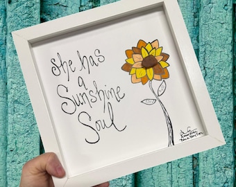 Sea Glass Sunflower Art - Sunshine Soul Framed Decor
